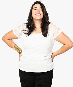 GEMO Tee-shirt femme à manches raglan en dentelle Blanc