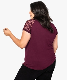 tee-shirt femme a manches raglan en dentelle violet7820101_3