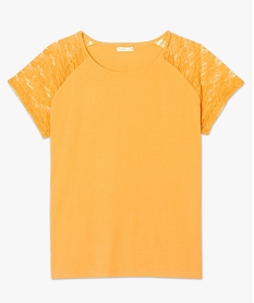 tee-shirt femme a manches raglan en dentelle jaune7820201_4
