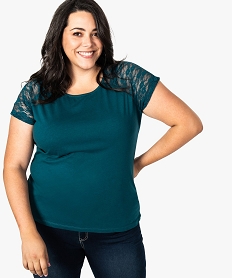 GEMO Tee-shirt femme à manches raglan en dentelle vert standard