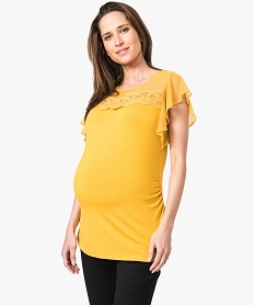 GEMO Tee-shirt de grossesse en plumetis et dentelle Jaune