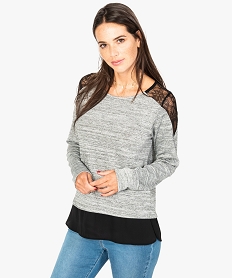 GEMO Pull pailleté avec épaules en dentelle et bas en crêpe gris standard