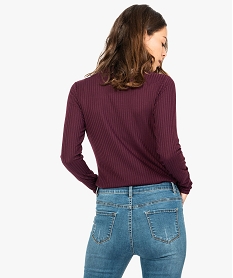 tee-shirt femme en maille cotelee manches longues et col montant violet7824901_3