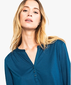tee-shirt fluide pour femme avec manches longues retroussables bleu7825401_2