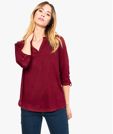 GEMO Tee-shirt fluide pour femme avec manches longues retroussables Rouge