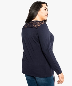 tee-shirt femme a manches longues avec empiecement dentelle bleu7825701_3