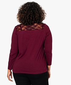 tee-shirt femme a manches longues avec empiecement dentelle violet7825801_3