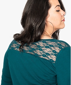 tee-shirt femme a manches longues avec empiecement dentelle vert7825901_2