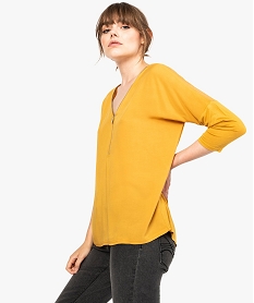 GEMO Blouse multimatière à col zippé et manches 34 Orange