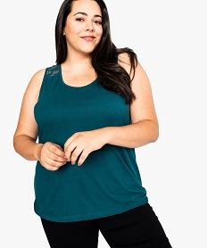 GEMO Débardeur femme uni avec empiècement dentelle ton sur ton vert standard