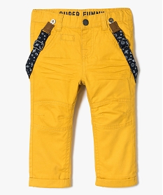 GEMO Pantalon avec surpiqures aux genoux et bretelles imprimées Jaune