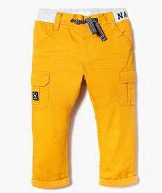 GEMO Pantalon uni à taille côtelée contrastante Jaune