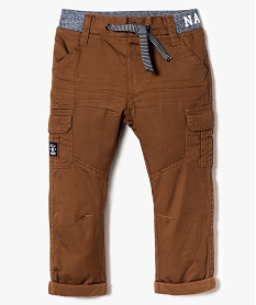 pantalon uni a taille cotelee contrastante orange pantalons7834801_1