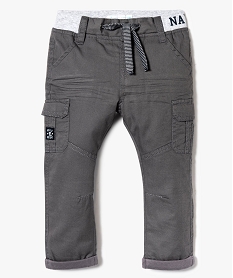 pantalon uni a taille cotelee contrastante gris7834901_1