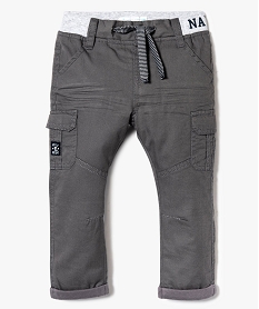 GEMO Pantalon uni à taille côtelée contrastante Gris