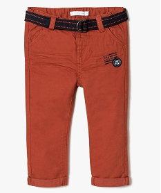 GEMO Pantalon droit uni à ceinture fantaisie assortie Orange