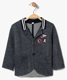 veste bebe garcon en maille piquee et col raye - lulu castagnette bleu7836001_1