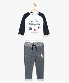 ensemble 2 pieces pantalon souple et tee-shirt a manches longues - lulu castagnette bleu7837301_1