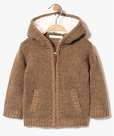 GEMO Gilet zippé avec capuche doublée sherpa marron standard