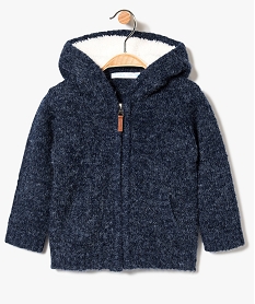 GEMO Gilet zippé avec capuche doublée sherpa vert chine