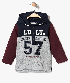 tee-shirt tricolore a capuche - lulu castagnette gris7844101_1