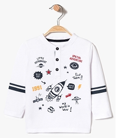 GEMO Tee-shirt à manches longues avec motifs fusée blanc standard