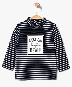 GEMO Tee-shirt rayé à manches longues et col roulé Bleu
