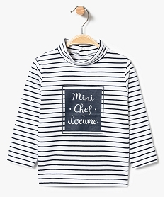 GEMO Tee-shirt rayé à manches longues et col roulé blanc standard