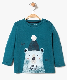 GEMO Tee-shirt manches longues imprimé ours polaire kaki chine