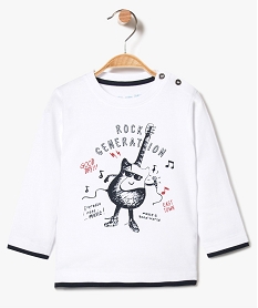 GEMO Tee-shirt à manches longues avec motif guitare sur lavant Blanc