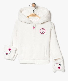 GEMO Blouson en maille plaire avec capuche et moufles blanc chine
