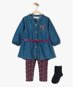 ensemble 3 pieces en chambray tunique leggings chaussettes bleu7849301_1