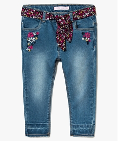 GEMO Jean slim avec broderies et ceinture fleuries Gris