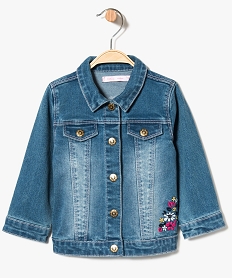 GEMO Veste en jean avec broderies fleuries Gris