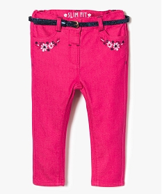 GEMO Pantalon slim avec broderies et ceinture amovible Violet
