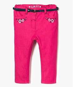 GEMO Pantalon slim avec broderies et ceinture amovible Rose