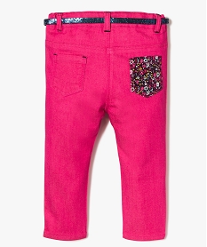 pantalon slim avec broderies et ceinture amovible rose pantalons7850401_2