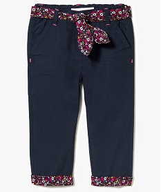 pantalon en toile avec revers et ceinture a motifs fleuris bleu7850601_1