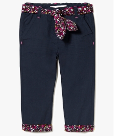 GEMO Pantalon en toile avec revers et ceinture à motifs fleuris Bleu