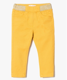 pantalon en toile avec taille elastiquee pailletee jaune7850901_1
