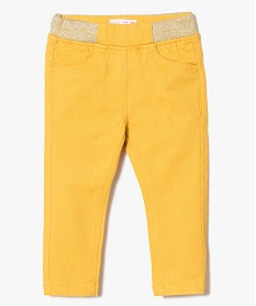 GEMO Pantalon en toile avec taille élastiquée pailletée Jaune