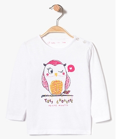 GEMO Tee-shirt à manches longues avec inscription pailletée sur lavant blanc vif