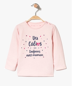 GEMO Tee-shirt à manches longues avec inscription pailletée sur lavant rose vif