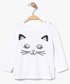 GEMO Tee-shirt à manches longues avec inscription pailletée sur lavant blanc chine