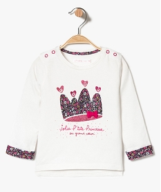 GEMO Tee-shirt à manches longues avec motifs fleuris sur lavant et aux poignets Beige