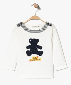 GEMO Tee-shirt à manches longues avec motif ourson sur lavant - Lulu Castagnette blanc chine