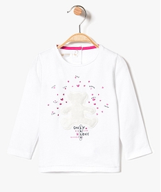 GEMO Tee-shirt à manches longues motif ourson Lulu Castagnette blanc standard