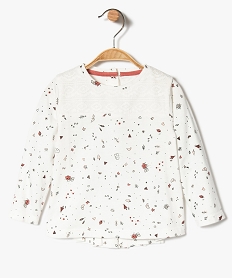 GEMO Tee-shirt imprimé à basque avec empiècement dentelle à lencolure blanc standard