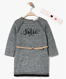 GEMO Ensemble robe manches longues + bandeau gris standard