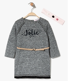 GEMO Ensemble robe manches longues + bandeau Gris